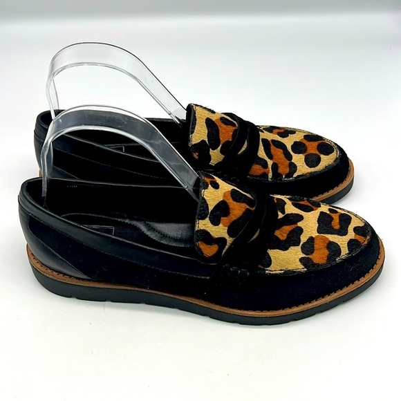 Vaneli - Leopard  Print Tan Pattern Black Suede Slip On Penny Loafers Size 8 - Picture 1 of 15